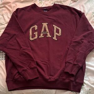 GAP Burgundy Crewneck Sweatshirt with Tan Lettering